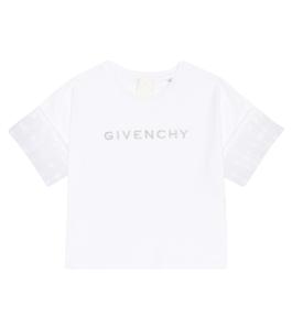 Хлопковая футболка с оборками Givenchy Kids, белый