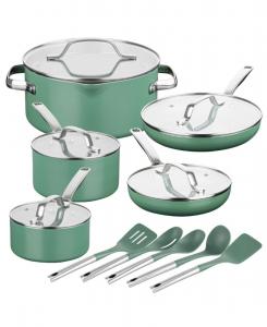 Современный набор посуды из 15 предметов с антипригарным керамическим титановым покрытием Gotham Steel, Sage