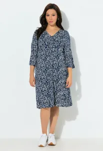 Трикотажное платье с цветочным принтом и рукавами 3/4. Ulla Popken, Ink Blue