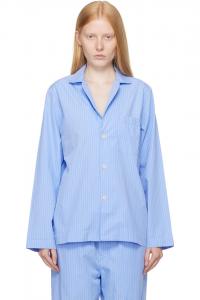 Поплиновая пижамная рубашка с длинными рукавами Tekla, цвет pin stripes