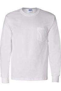 Футболка Gildan Ultra Cotton с длинными рукавами и карманом, белый