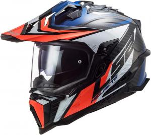 LS2 Helmets Explorer Carbon Adventure Helmet, Focus Blue White Red