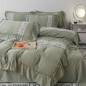 UJNHGQ Комплект постельного белья с цветочной вышивкой и кружевной отделкой Color 2