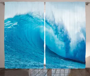 Штора ABAKUHAUS Океан Рустик, Экстремальные водные виды спорта, присборенная штора из тесьмы для спальни с петлями и крючками, 280 x 245 см, цвет Аквамарин Abakuhaus