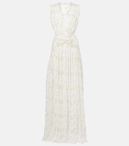 Платье Luccia из шелкового жаккарда с вырезами Costarellos, Off White- Gold