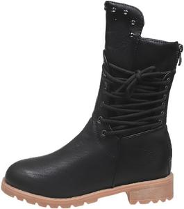 Женские винтажные ковбойские сапоги с заклепками до середины голени, нескользящие сапоги с боковой шнуровкой, с антискользящей платформой и низким каблуком, короткие мотоботинки для женщин, зимняя обувь ZJWBB, Black