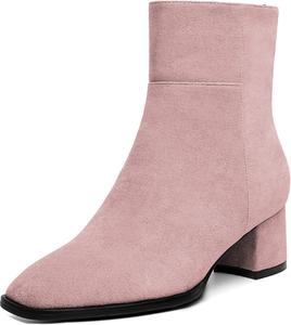 Женские ботильоны Eldof с низким блочным каблуком, квадратным носком и массивным каблуком, короткие ботинки с боковой молнией, каблуки Челси, Suede Pink