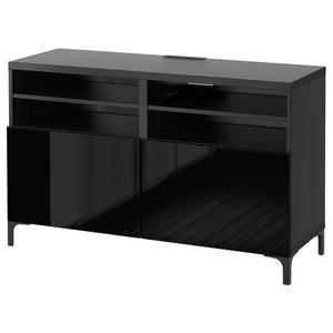 Тумба под ТВ Ikea Bestå с дверцами, 120x42x74 см, черно-коричневый / сельсвикен / наннарп глянцевая