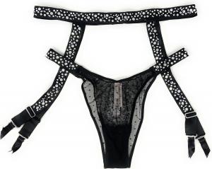 Victoria's Secret Bombshell Shine Strap бразильские трусики и подвязка, Black Bejeweled