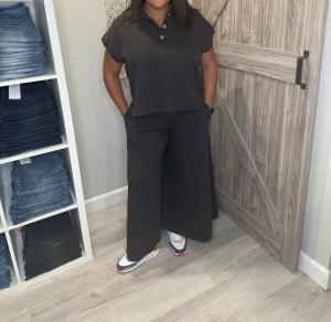 Комплект из потертого топа и широких брюк в выцветшем черном цвете Ces Femme, Faded Black