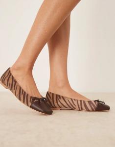 Гламурные балетки с коричневым принтом «зебра»