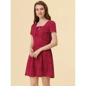 Женское платье для выпускного вечера трапециевидной формы с квадратным вырезом и коротким рукавом с цветочным принтом ALLEGRA K