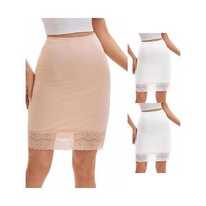 3 упаковки женских полукомбинаций с кружевной отделкой, антистатик, длина до колена Inspire Chic, White Beige