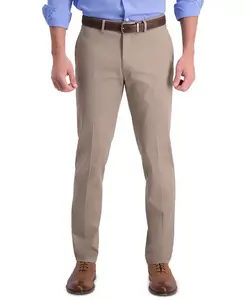 Мужские брюки Premium Khaki Slim-Fit с плоской передней частью, не требующие глажки Haggar, коричневый/бежевый