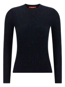 Свитер, украшенный пайетками и марабу Max Mara, синий