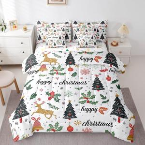 Erosebridal Комплект постельного белья с новогодним принтом оленей и колокольчиков, серый, Grey