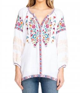 Блуза в деревенском стиле Allegra белого цвета Johnny Was