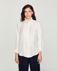 Женская шелковая рубашка со присборенным воротником Sandro, белый