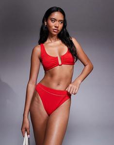 Эксклюзивный комплект бикини-топа Frolic с мятым узором красного цвета