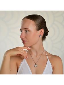 Adeliás Женское колье из нержавеющей стали с перламутровой вставкой, 45+5 см, серебро