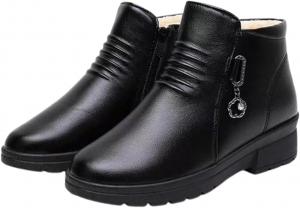 Женские ботильоны на платформе с искусственной подкладкой, зимние теплые снежные ботинки, противоскользящие повседневные ботиночки для осени и холодной погоды Generic, Black -E