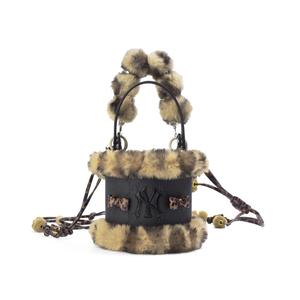 MLB Кожаная сумка ведро женская черная, Plush Leopard Shadow