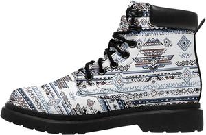 Женские модные ботильоны, мужские красочные винтажные бохо с цветочным узором, ботинки на шнуровке, водонепроницаемые стильные унисекс AWSOLE, Black/White/Lt Blue/Brown
