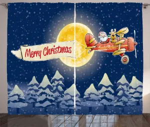Рождественская штора в деревенском стиле от ABAKUHAUS, Санта-Клаус, тюлевая штора для спальни со сборками, петлями и крючками, 280 x 225 см, темно-синий с красными бархатцами Abakuhaus