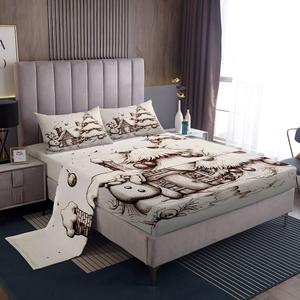 Erosebridal Комплект постельного белья с новогодней тематикой, серый, с иллюстрациями снеговиков и зимних домов, Multi 15