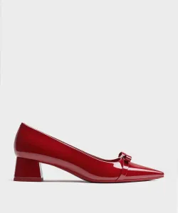 Туфли на каблуке с бантом Dorian Patent Bow Block Heel Pumps Charles & Keith, цвет Red
