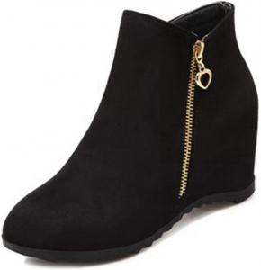 Женские зимние ботильоны VOKLIN с круглым носком на танкетке, замшевые, с молнией, удобные, с массивным скрытым каблуком, элегантные короткие ботиночки, Black