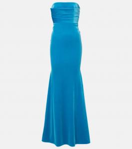 Платье из бархата с драпировкой Alex Perry, синий