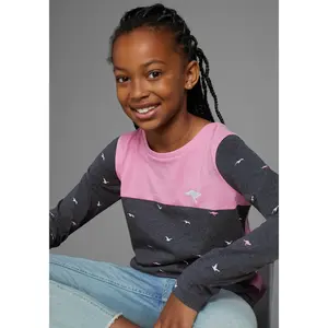 Рубашка KangaROOS с длинными рукавами «Кенгуру по всей поверхности» и вышитым логотипом, цвет marine meliert-gemustert