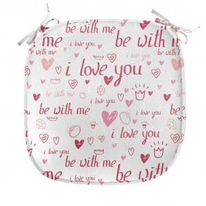 ABAKUHAUS I Love You Подушка для обеденного стула, обручальные кольца в виде сердечек, декоративная водонепроницаемая подушка с ремнями для кухонных сидений, 40 см x 40 см, темно-бордовый розовый румянец, белый