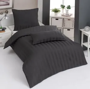 Комплект постельного белья Dream Sleep из мако-сатина, однотонные полоски, 4 см, 200x200 см + 2 шт. 80x80 см, антрацит Traumschlaf