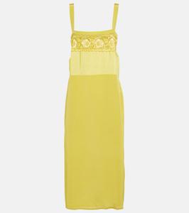 Платье миди из смесового шелка с кружевной отделкой Maison Margiela, Lemon
