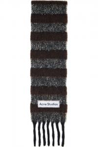 Acne Studios Узкий шерстяной шарф коричневого и серого цвета с бахромой