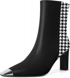 Женские ботильоны AUMOTED на толстом каблуке с высокой платформой, серебристой носовой частью, квадратным носком, боковой молнией, модные короткие ботинки, каблук 3,5 дюйма