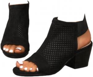 Женские ботильоны SACFOF с открытым носком, летние сандалии на низком грубом каблуке, с вырезами и ремешком на щиколотке, вестерн-стиль, Black