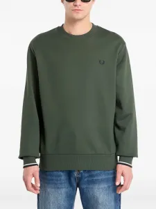 Свитшот с логотипом и круглым вырезом Fred Perry, зеленый