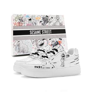 Увеличивающие рост балансирующие износостойкие легкие нескользящие кроссовки для скейтборда на платформе унисекс SESAME STREET, White Black