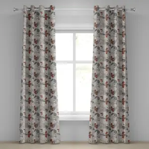 Абстрактная штора на люверсах ABAKUHAUS, цветочная композиция с вертикальными линиями, романтические цветущие весенние сезонные растения, декоративные двухпанельные шторы, 280 см x 260 см, темно-серо-рубиновый Abakuhaus