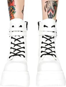 Женские массивные ботильоны на платформе с высоким каблуком, шнуровкой, застежкой-бляхой, толстой подошвой, боковой молнией, панк-готическими и боевыми элементами No Brand, 8.5 White