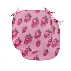 ABAKUHAUS Подушка для обеденного стула с фруктами в стиле поп-арт «клубника» Декоративная водонепроницаемая подушка с ремнями для кухонных сидений 40 см x 40 см Упаковка из 2 шт. Бледно-розовый пурпурный