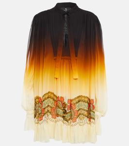 Мини-платье из шелкового жоржета с узором пейсли Etro, желтый