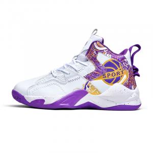 Баскетбольные кроссовки для детей и подростков, противоскользящие, с защитой от ударов, водонепроницаемые, увеличивающие рост. CAMKIDS, белый/фиолетовый