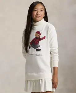 Детское платье-поло с мишкой из флиса для девочек 7-16 лет Polo Ralph Lauren, белый