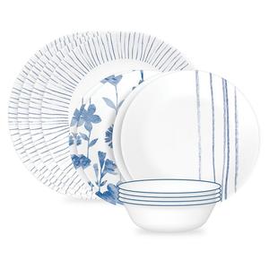 Набор столовой посуды Corelle Botanical Stripes из 12 предметов, синий