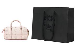 Кожаная бостонка, сумка, мини-сумка через плечо, кроссбоди розовая MCM