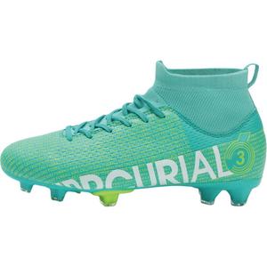 Футбольные бутсы для детей и подростков с высоким верхом, противоскользящие, с защитой от ударов, дышащие, легкие, с амортизацией CAMKIDS, Cyan · Long Stud